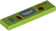 Tile 1 x 4 with Control Panel with Buttons, Star Command Logo, Red Dot and Yellow Rectangle Pattern