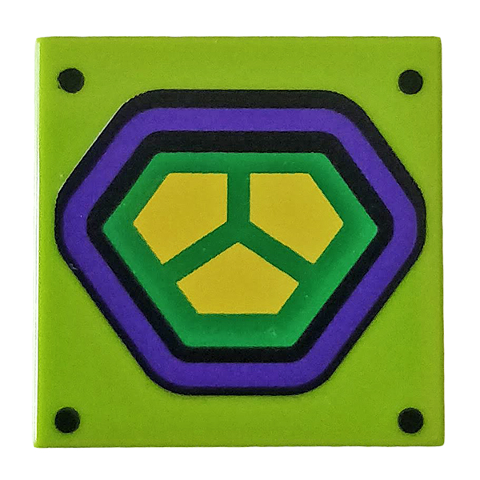 Tile 2 x 2 with Dark Purple and Yellow Hexagonal Lex Luthor Power Suit Pattern