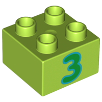 Duplo, Brick 2 x 2 with Number 3 Green Pattern