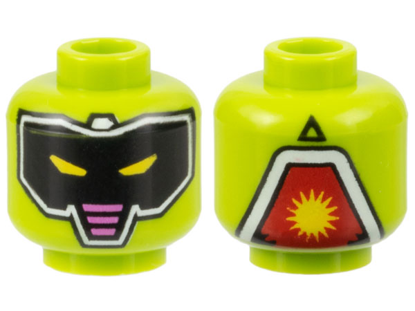 LEGO part Minifigure, Head Alien Robot, Black Mask with White Outline, Yellow Slit Eyes, Dark Pink Stripes Pattern - Hollow Stud 3626pb3179