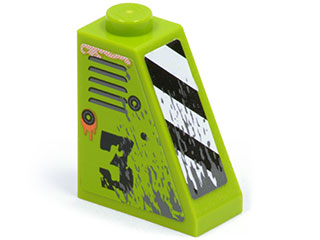 Slope 65 2 x 1 x 2 with Vents and Worn '3' on Right Side and Black and White Danger Stripes on Front Pattern (Stickers) - Set 8958