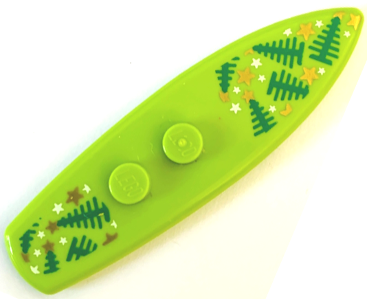 Minifigure, Utensil Surfboard Standard with Green Pine Trees and Stars Pattern (BAM)