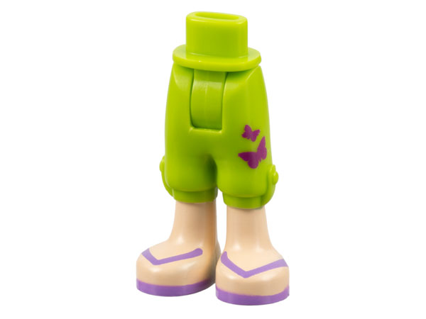 Mini Doll Hips and Trousers Cropped with Magenta Butterflies, Light Nougat Legs, and Medium Lavender Sandals with Straps Pattern - Thick Hinge
