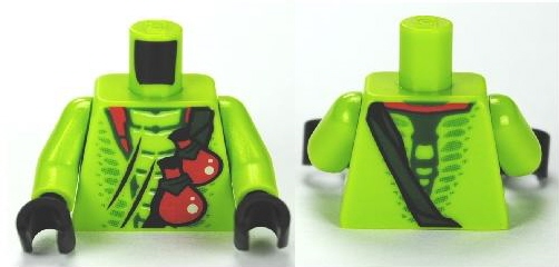 LEGO part Torso Ninjago Snake with Dark Green Belt and Red Vials Pattern / Lime Arms / Black Hands 973pb1047c01