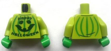 Torso Sweater with Dark Green 'HAPPY HALLOWEEN' and Pumpkin Jack O' Lantern with Bright Green Stripes Pattern (BAM) / Lime Arms / Bright Green Hands