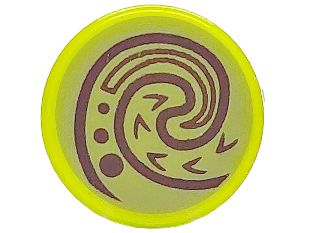 Tile, Round 1 x 1 with Dark Brown Swirl / Wave on Olive Green Background Pattern