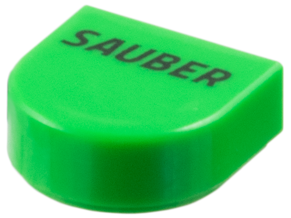 Fliese, rund 1 x 1 Halbkreis erweitert mit schwarzem 'SAUBER' Muster