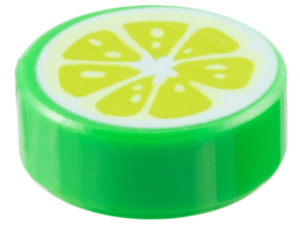 Tile, Round 1 x 1 with Lime Fruit Slice Pattern