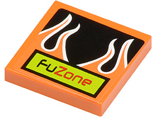 Tile 2 x 2 with 'FUZONE' and Orange Flames on Black Background Pattern (Sticker) - Set 8125