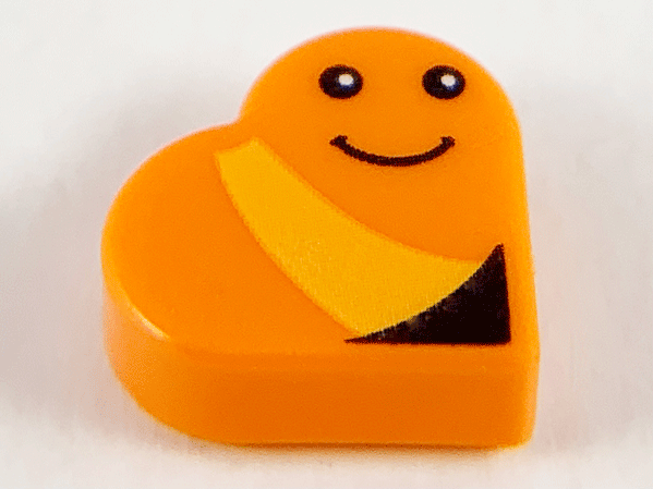 Tile, Round 1 x 1 Heart with Worm, Bright Light Orange Stripe, Black Eyes and Smile Pattern (Sesame Street Slimey)