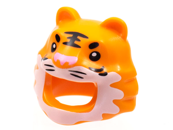 Minifigure, Headgear Head Cover, Costume Tiger with Black Stripes, White Muzzle Pattern