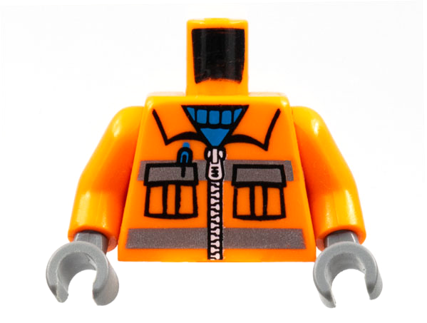 Torso Town Construction Zipper Vest with Pockets and Blue Shirt Pattern / Orange Arms / Dark Bluish Gray Hands