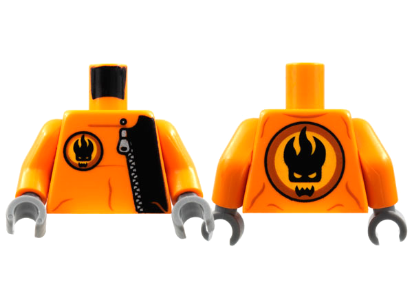 LEGO part Torso Agents Villain with Zipper & Villain Logo on Back Pattern / Orange Arms / Dark Bluish Gray Hands 973pb0486c01