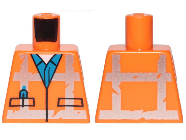 LEGO part Torso Safety Vest with Reflective Worn Crossed Stripes over Blue Shirt Pattern 973pb3370