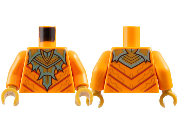 LEGO part Torso Sand Green and Gold Armor with Spines over Robe with Red Stripes Pattern / Orange Arms / Pearl Gold Hands 973pb5829c01