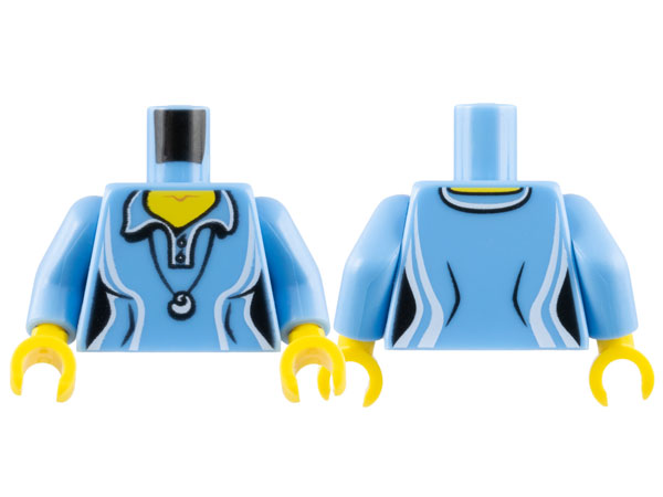 Torso Female Shirt with Two Buttons and Shell Pendant Pattern / Medium Blue Arms / Yellow Hands