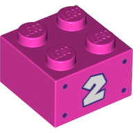 Brick 2 x 2 with White Number 2 and Dark Purple Dots Pattern on Both Sides