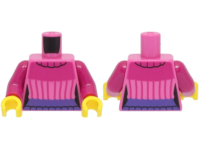 LEGO part Torso Female Sweater with Magenta Collar and Stripes, Dark Purple Waistband Pattern / Magenta Arms / Yellow Hands 973pb4779c01