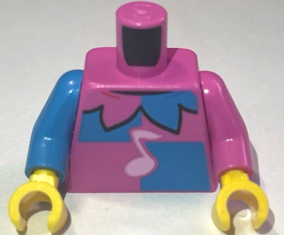 LEGO part Torso Jester Costume with Collar, Dark Azure Panels and Bright Pink Music Note Pattern (BAM) / Dark Pink Arm Left / Dark Azure Arm Right / Yellow Hands 973pb6561c01