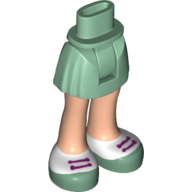Mini Doll Hips and Skirt, Light Nougat Legs and Sand Green and White Shoes with Laces Pattern - Thick Hinge