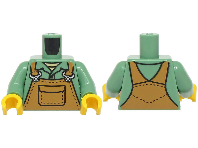 Torso Medium Nougat Overalls with Silver Buckles over Shirt with Collar and Tan Undershirt Pattern / Sand Green Arms / Yellow Hands