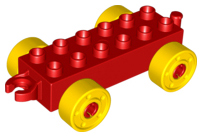 LEGO part Base Auto Duplo 2 x 6 con Estremità Gancio Aperto e Ruote Gialle con Bulloni Finti 11248c01