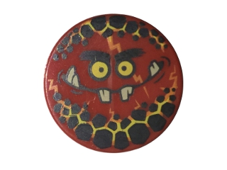 Piastrella, Rotonda 2 x 2 con Supporto Bottone Inferiore con Volto Goblin con Piccoli Denti