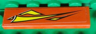 Tile 1 x 4 with Yellow Graphics on Red Background Pattern Model Left Side (Sticker) - Set 8681