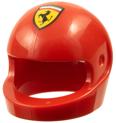 Minifigure, Headgear Helmet Motorcycle (Standard) with Yellow Ferrari Logo with Black Prancing Horse and Italian Tricolor Pattern