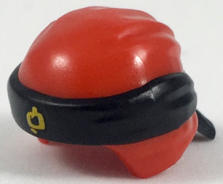 Minifiguur, Hoofddeksel Ninjago Wrap Type 3 met Gesmolten Zwarte Bandana en Knoop en Gedrukt Helder Licht Oranje Ninjago Logogram Letter H Patroon