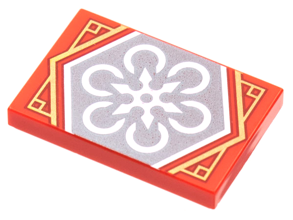 Piastrella 2 x 3 con Motivo Shuriken Bianco a 6 Punte su Sfondo Argento con Bordo Dorato (Ninjago Teamwork Banner)