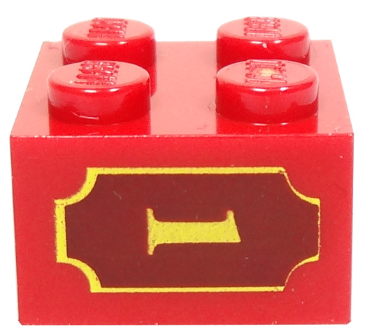 Brick 2 x 2 with Yellow '1' and Fancy Outline Pattern on Both Sides