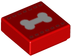 Tile 1 x 1 with White Bone and Dark Red Stitching Pattern