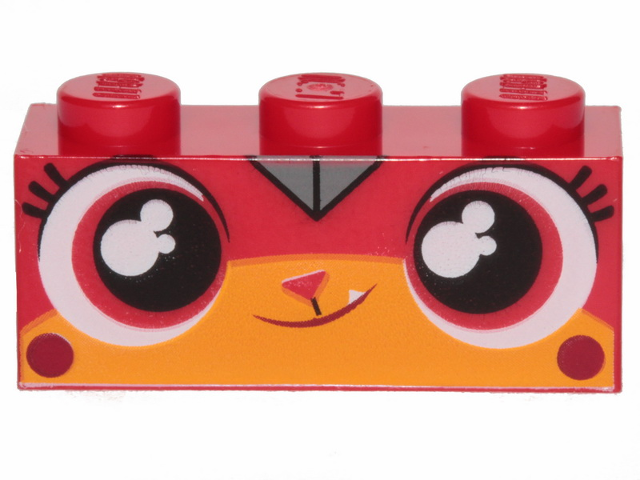Brick 1 x 3 with Cat Face Wide Eyes and Smiling Pattern (Calm-Down Kitty)