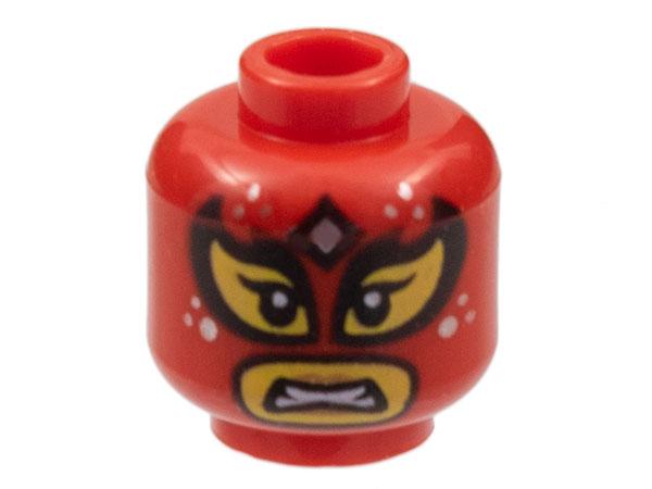 LEGO onderdeel Minifigure, Head Balaclava, Yellow Eyes and Mouth with Black Outlines, Silver Spots and Diamond on Forehead, Scowl Pattern - Hollow Stud 3626pb3077