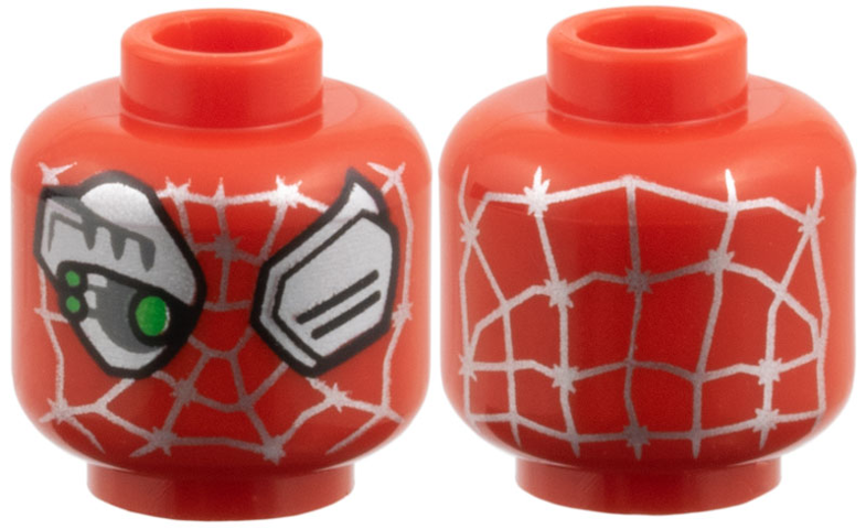 LEGO part Minifigure, Head Alien Silver Webbing, Eyes and Cyborg Eyepiece, Bright Green Eye Sensors Pattern 3626pb3954