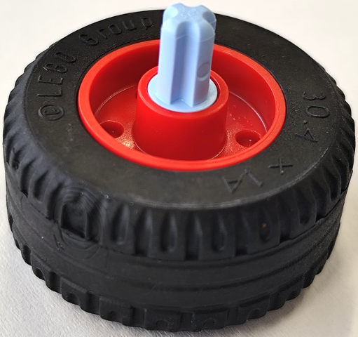 Wheel 18mm D. x 14mm with Pin Hole, Fake Bolts and Shallow Spokes with Fixed Rotatable Bright Light Blue Technic, Axle 1L with Pin with Black Tire 30.4 x 14 Solid (55981c10 / 58090)