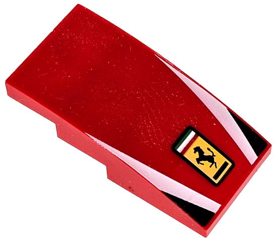 Slope, Curved 4 x 2 with Yellow Ferrari Logo with Prancing Horse and Italian Tricolor, White Stripes, Black Triangle Pattern