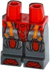 Hips and Dark Bluish Gray Legs with Orange and Gold Circuitry, Red and Silver Armor and Red Knee Pads and Boots Pattern