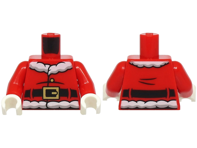 Torso Santa Jacket with White Fur Collar and Waistband, Black Creases and Belt with Gold Buckle Pattern (BAM) / Red Arms / White Hands