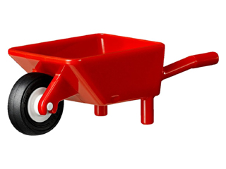 Minifigure, Utensil Wheelbarrow with White Pulley Wheel with Black Tire 14mm D. x 4mm Smooth Small Single with Number Embossed on Side (98288 / 3464c03)
