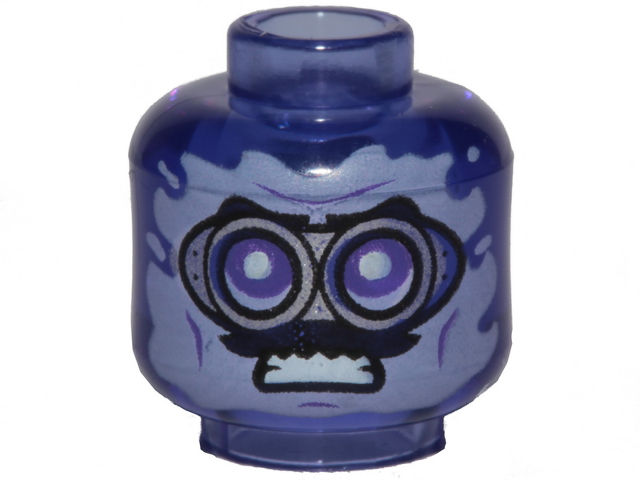 Minifigure, Head Silver Goggles, Black Moustache, Angry Pattern - Vented Stud