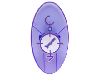 Minifigure, Shield Elliptical with Dimensions Keystone Symbol with Large White Circle, Lines and Characters Pattern