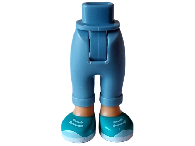 Mini Doll Hips and Trousers with Back Pockets and Cuffs with Nougat Ankles and Dark Turquoise Shoes with White Soles and Light Aqua Laces Pattern - Thick Hinge