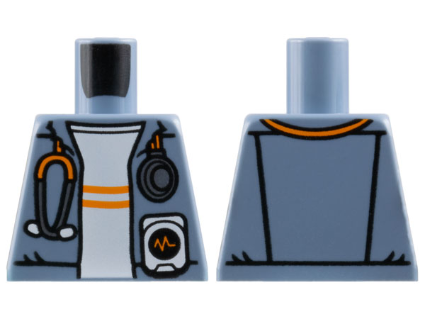 Torso Jacket Open with Silver and Orange Stethoscope over White Shirt with Stripes Pattern
