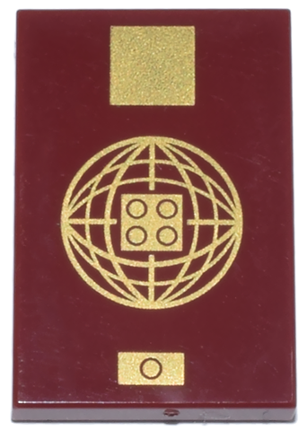 Tile 2 x 3 with Passport Cover with Gold Square, Sphere with Lines and 2 x 2 Studs, and Biometric Symbol Pattern