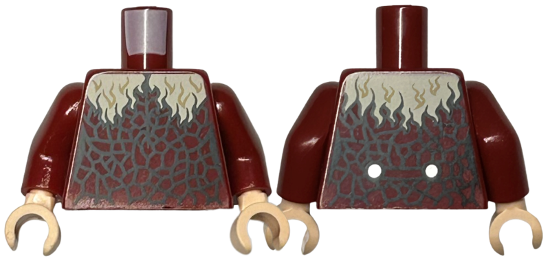 Torso Female Top with Black Pebbling and Tan Fur Collar Pattern / Dark Red Arms / Light Nougat Hands