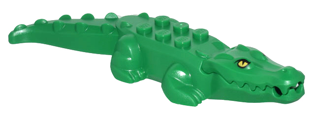 Alligatore / Coccodrillo con 20 Denti con Motivo Occhi Gialli senza Riflessi Bianchi con Technic Bianco, Perno 1/2