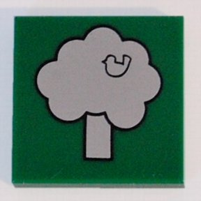 Tile 2 x 2 with White Tree with Bird Pattern