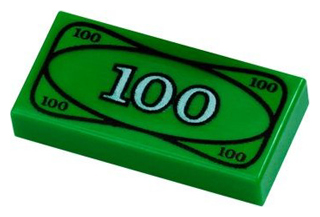 Tile 1 x 2 with Currency / Money, 100 Bill / Note Pattern